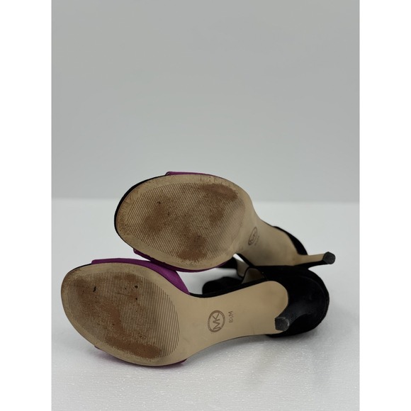 Michael Kors Sivian Suede Ankle Strap Heels Purple Black Stiletto Sandals Sz 8.5 - Picture 8 of 9